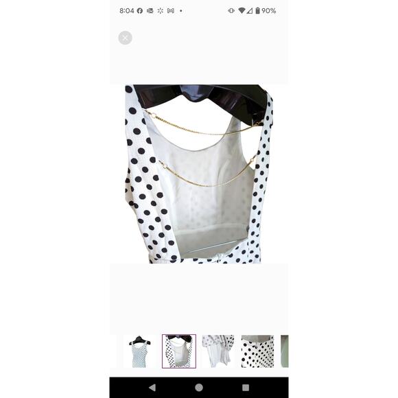 TEA & CUP White Black Polka Dot Textured Bodycon Dress with Gold Chain M/L - Picture 8 of 12